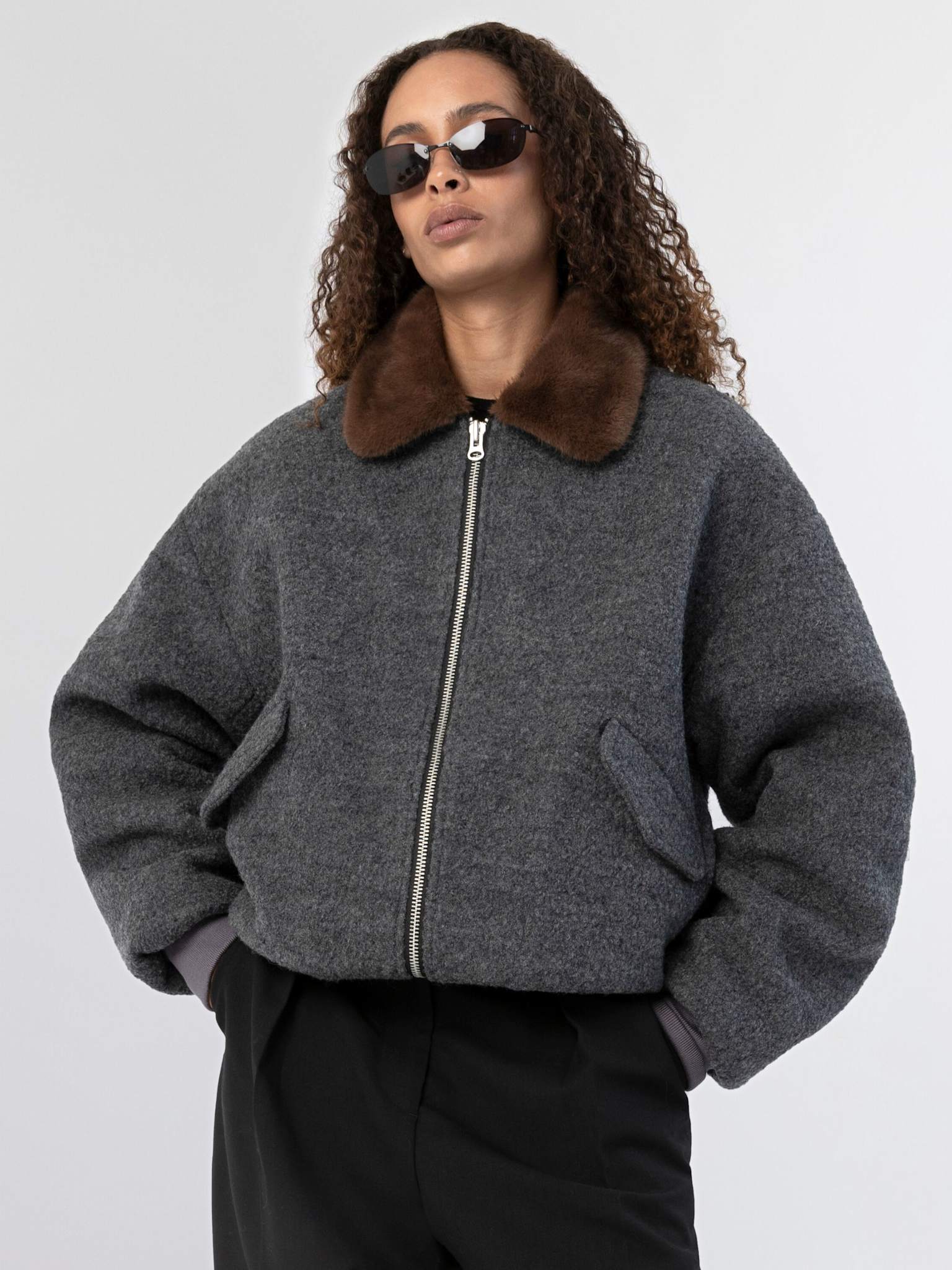 AVERY BOMBER JACKET - GREY/BROWN - Image 7