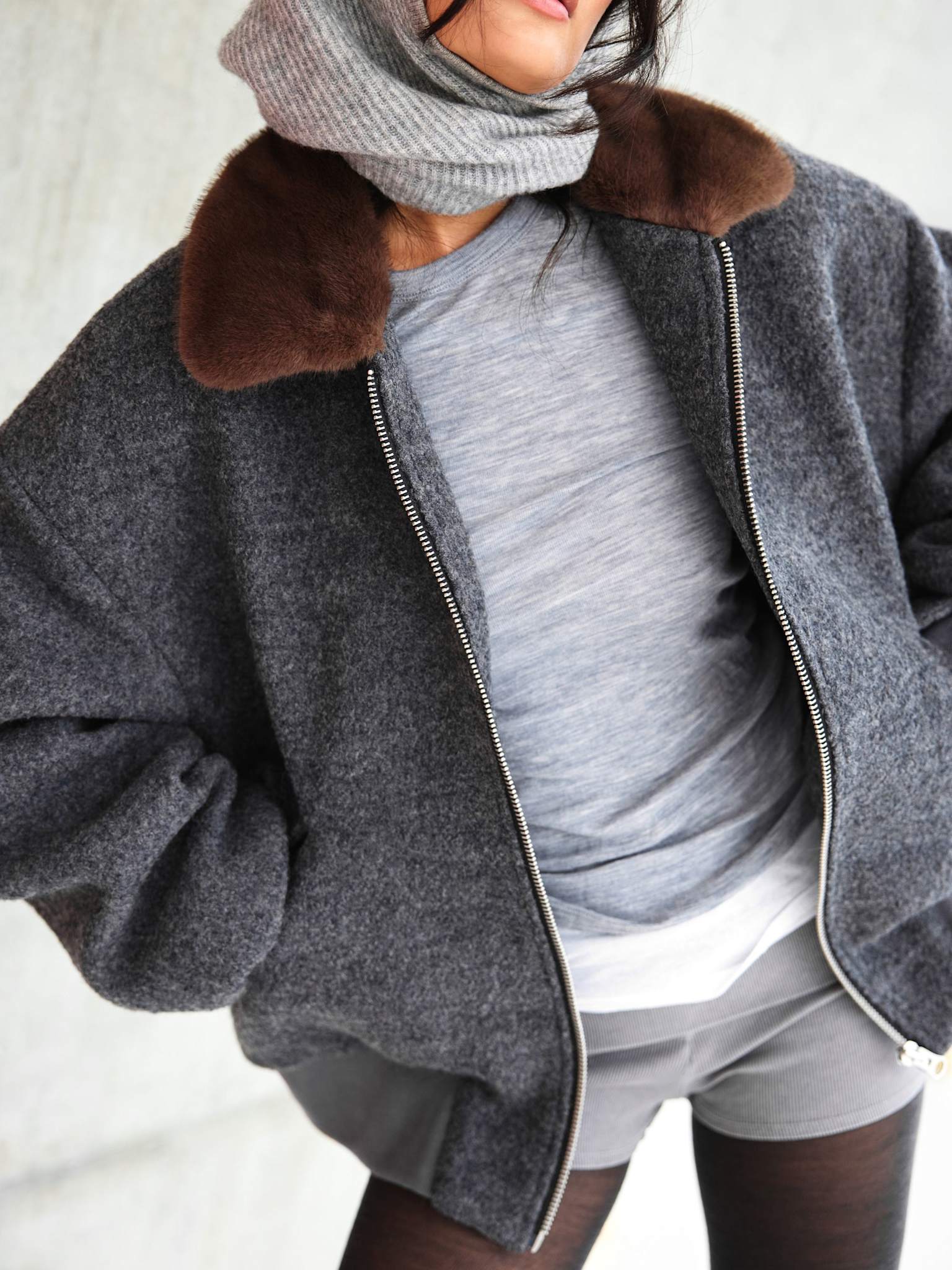 AVERY BOMBER JACKET - GREY/BROWN - Image 8