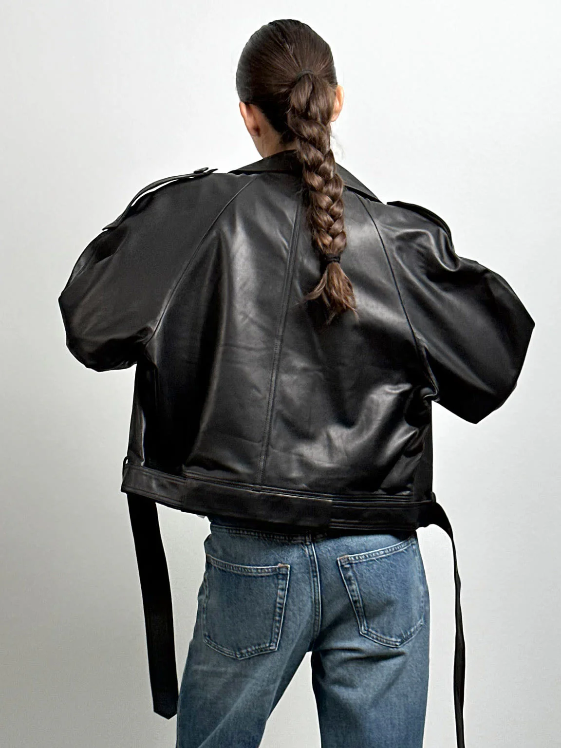 BOBBY LEATHER TRENCH JACKET - BLACK - Image 3