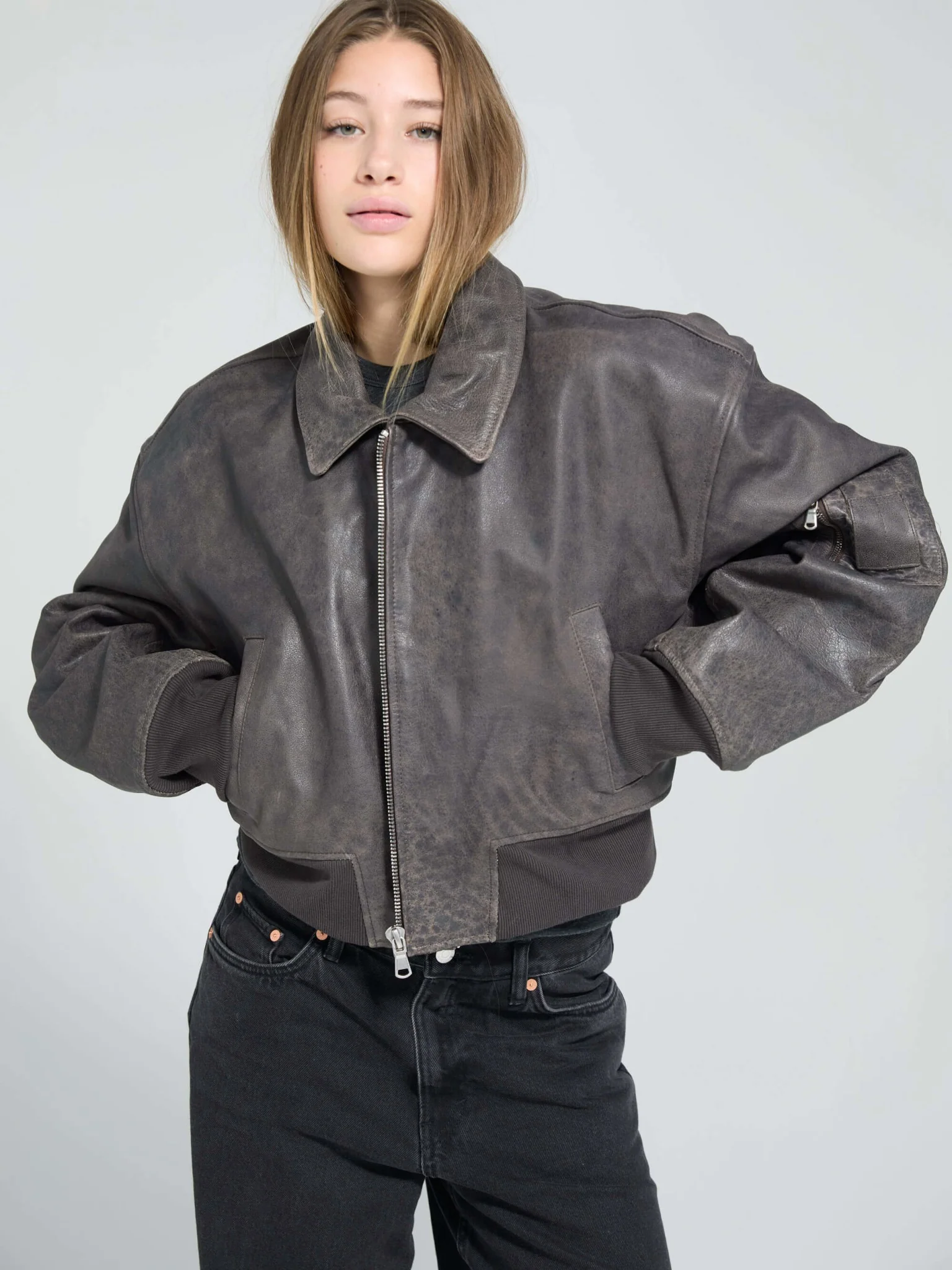 BONNIE CROPPED BOMBER - BROWN - Image 4