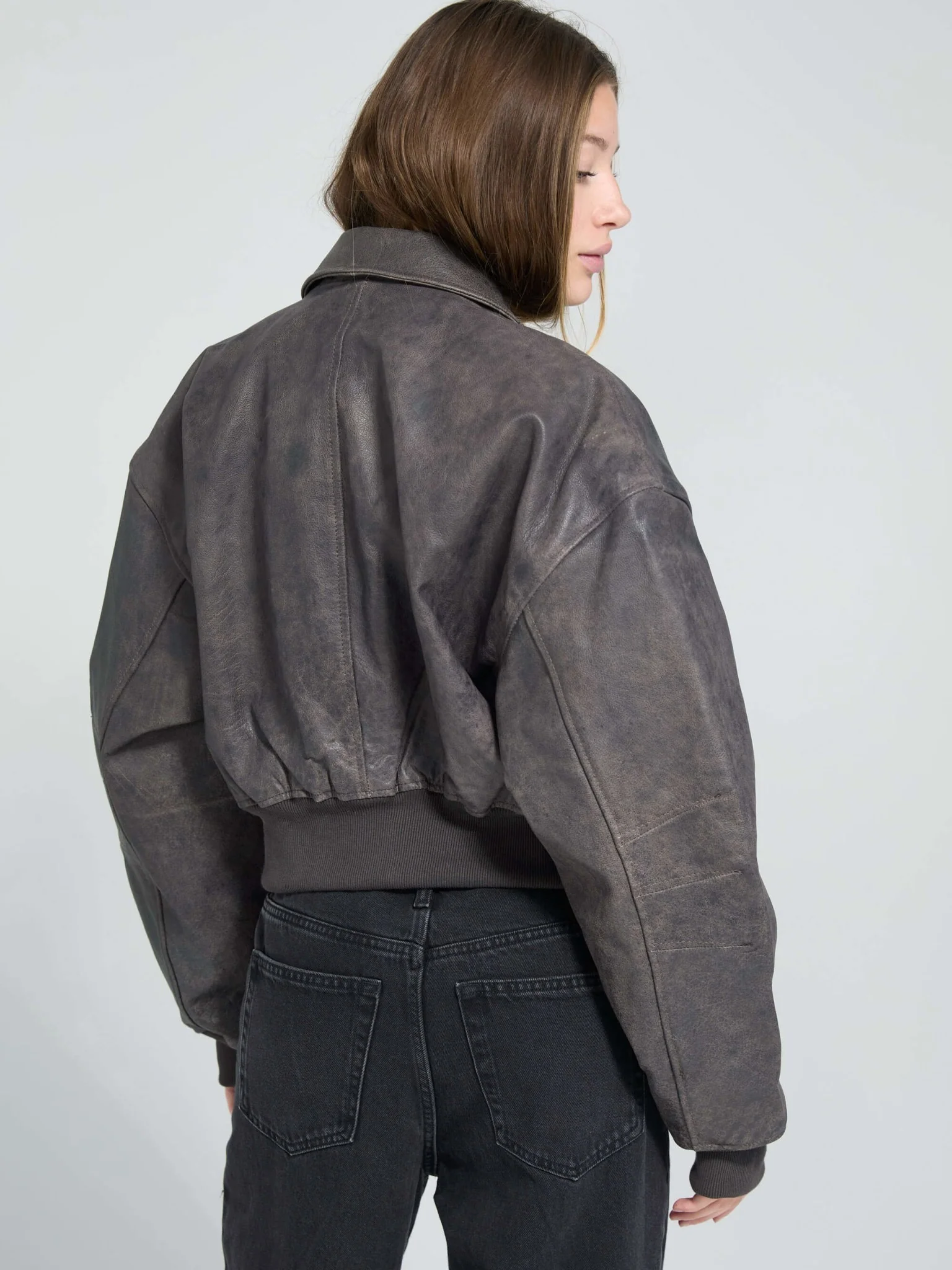 BONNIE CROPPED BOMBER - BROWN - Image 6