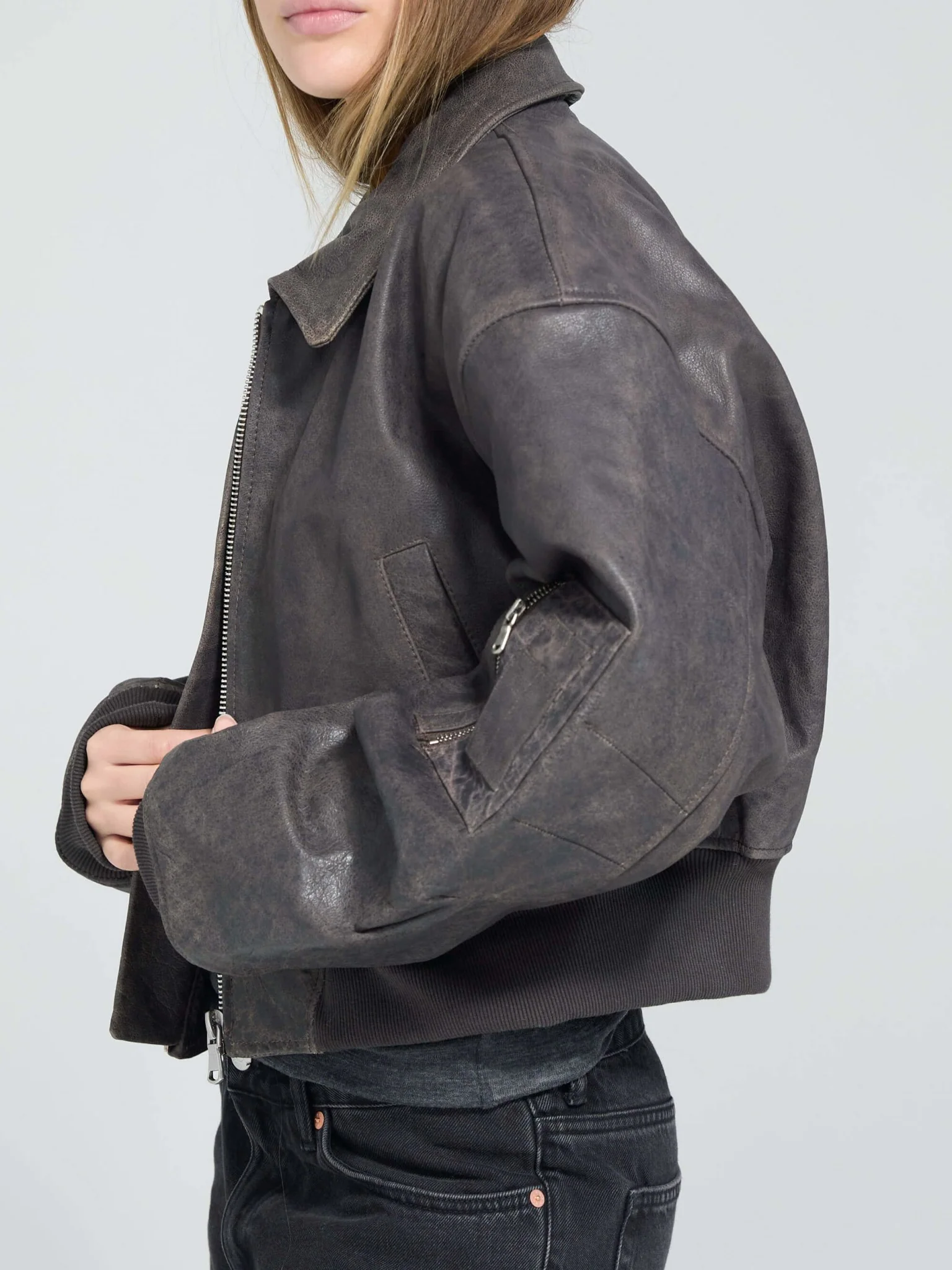 BONNIE CROPPED BOMBER - BROWN - Image 8