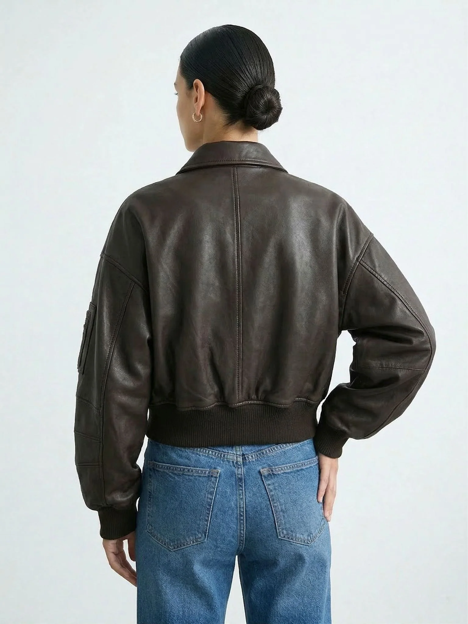 BONNIE LEATHER BOMBER - BROWN - Image 3