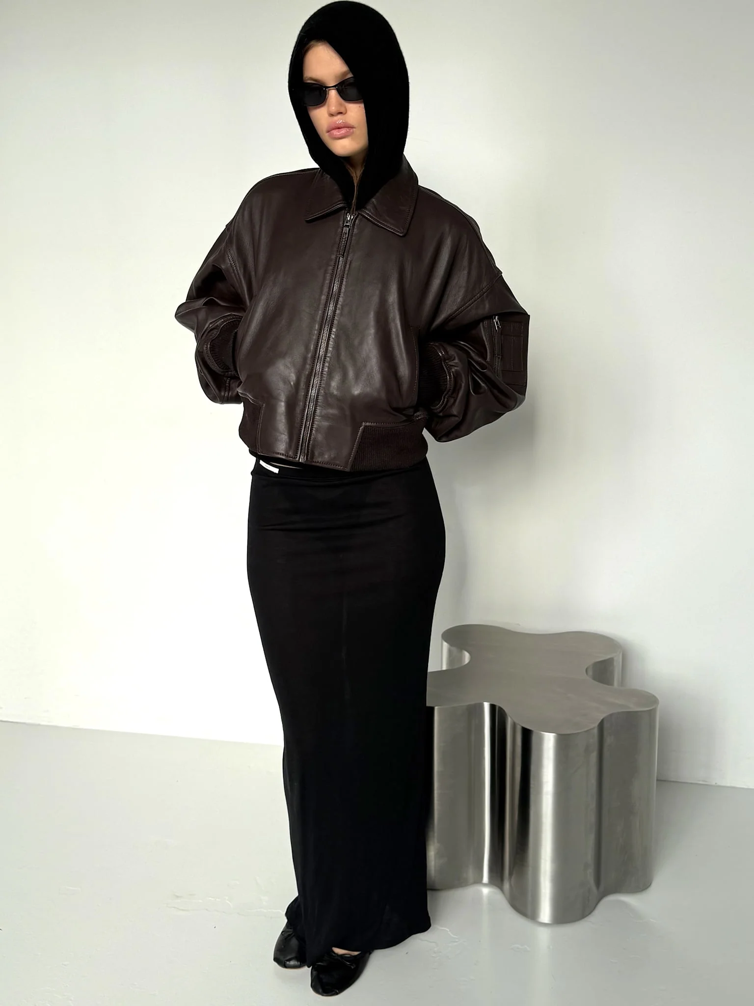 BONNIE LEATHER BOMBER - BROWN - Image 4