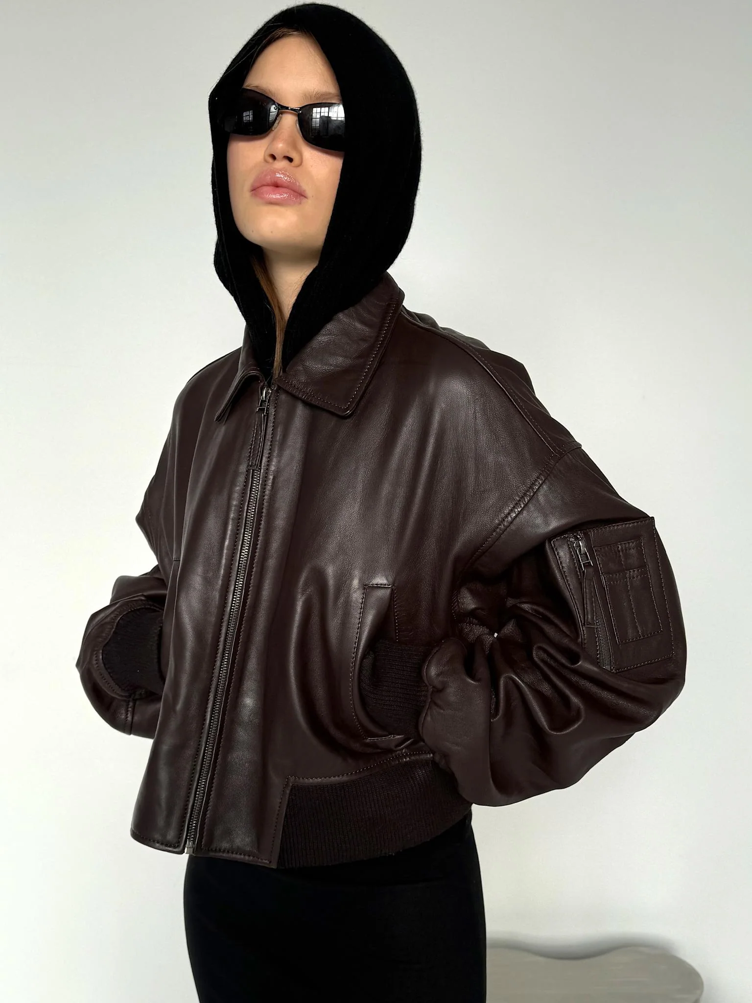 BONNIE LEATHER BOMBER - BROWN - Image 5
