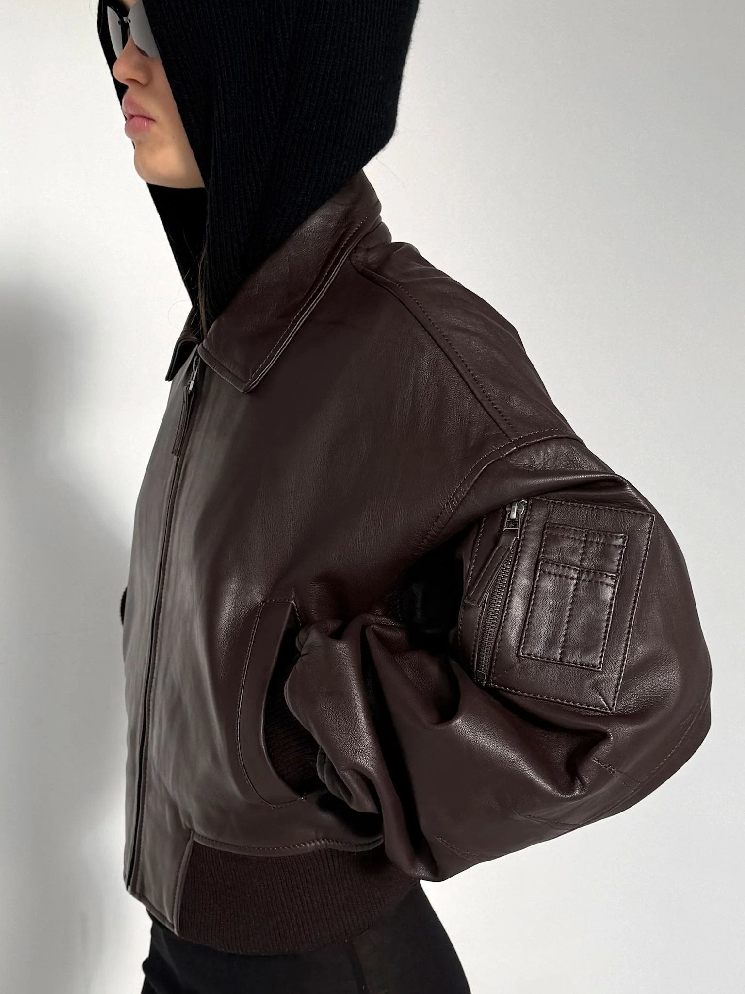 BONNIE LEATHER BOMBER - BROWN - Image 6