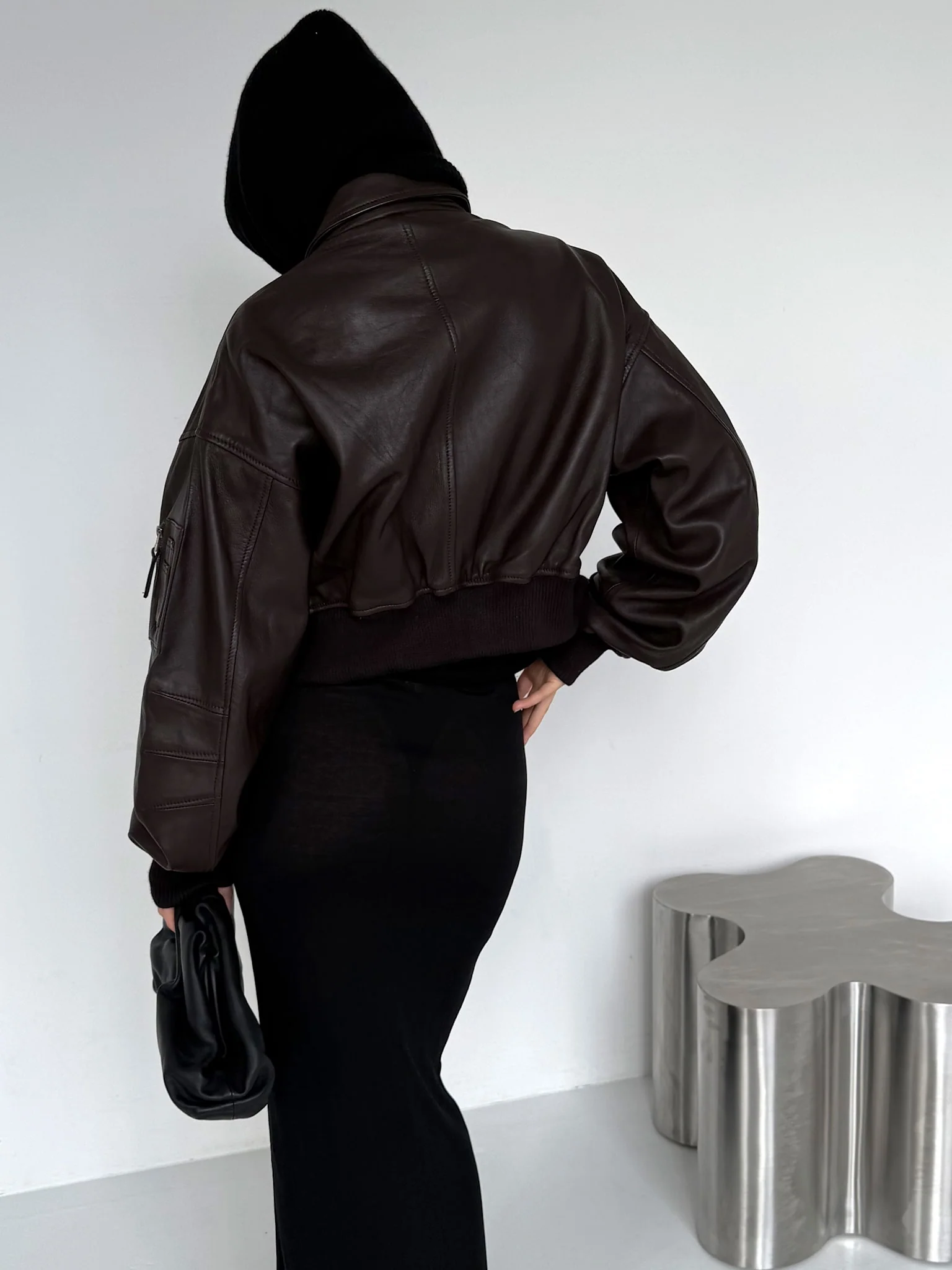BONNIE LEATHER BOMBER - BROWN - Image 7
