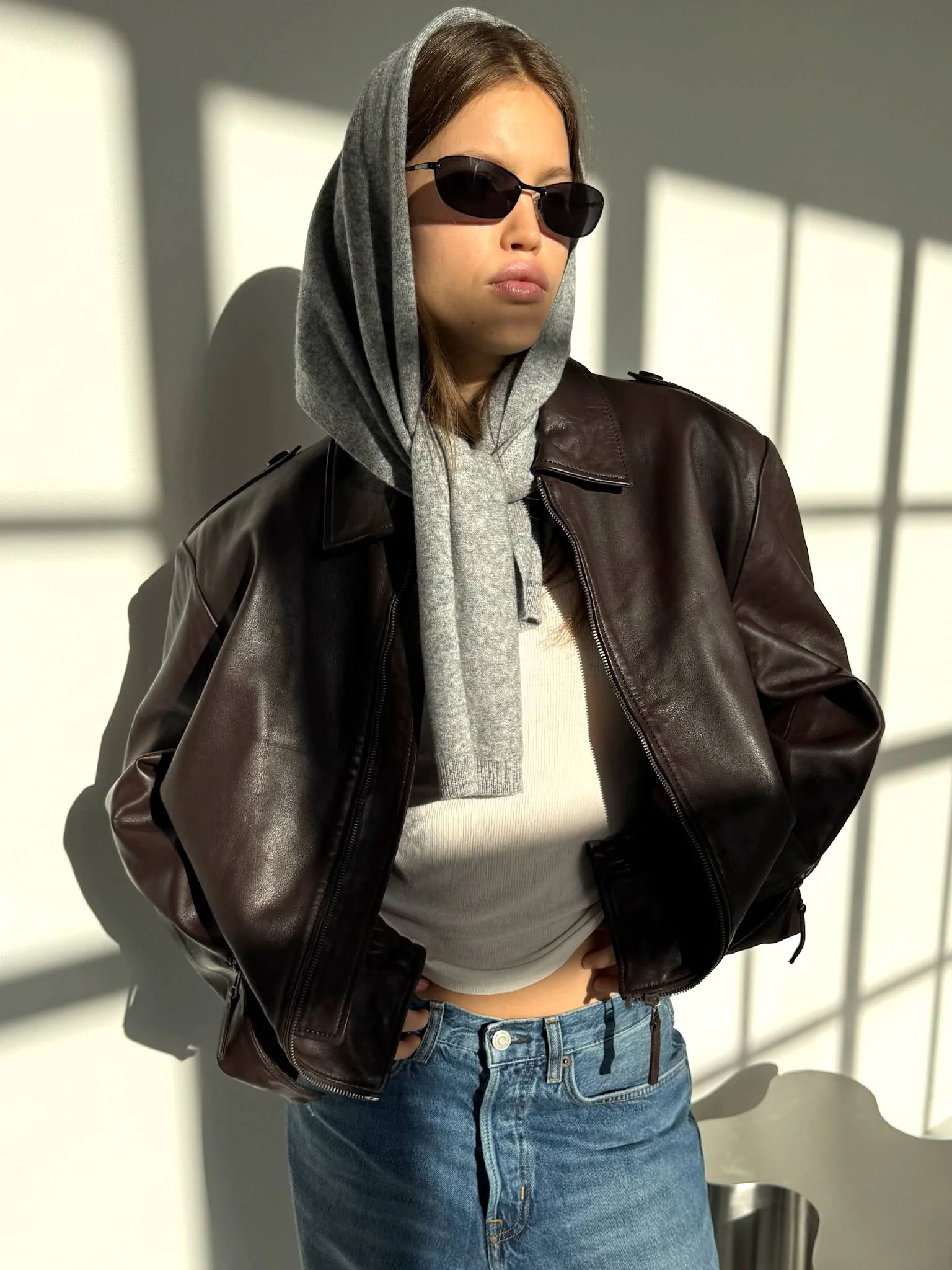 CLEO LEATHER JACKET - BROWN - Image 4