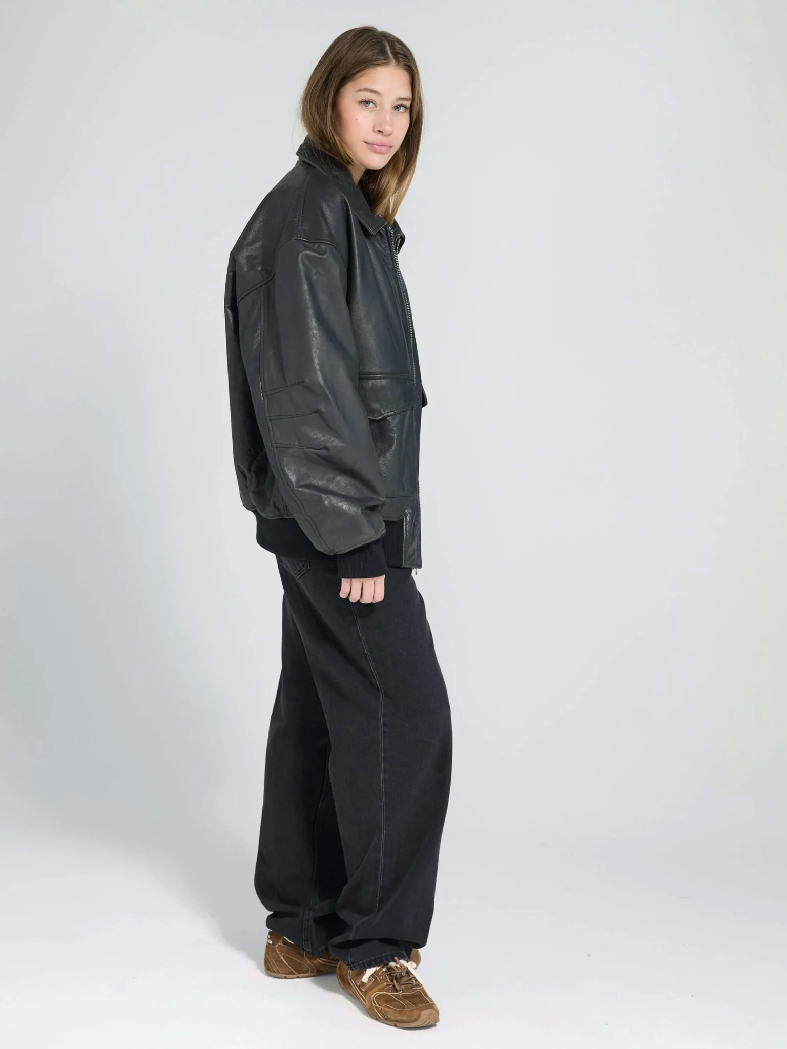 CLYDE LEATHER BOMBER - BLACK - Image 3