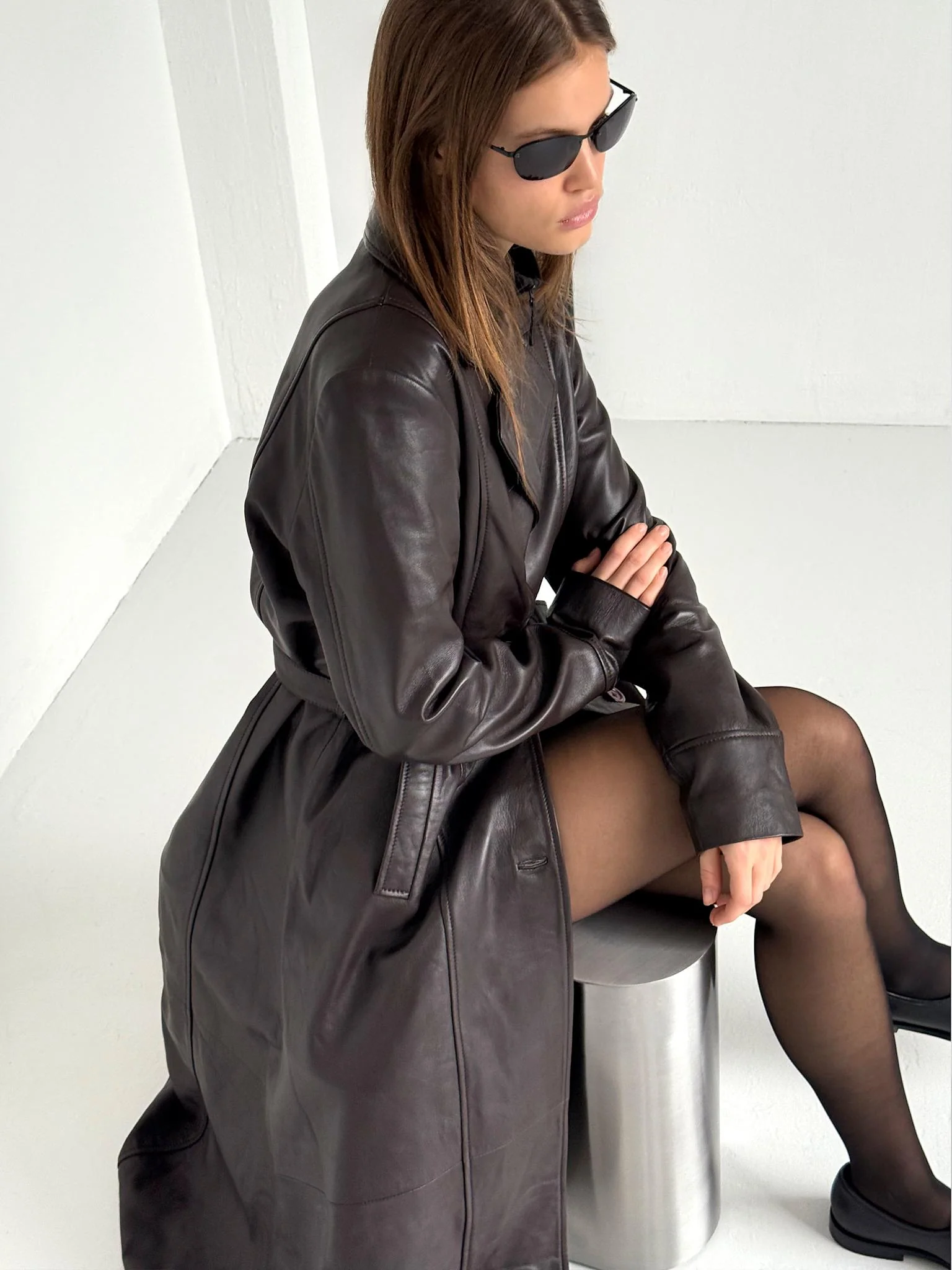 DREW LEATHER COAT - BROWN - Image 5