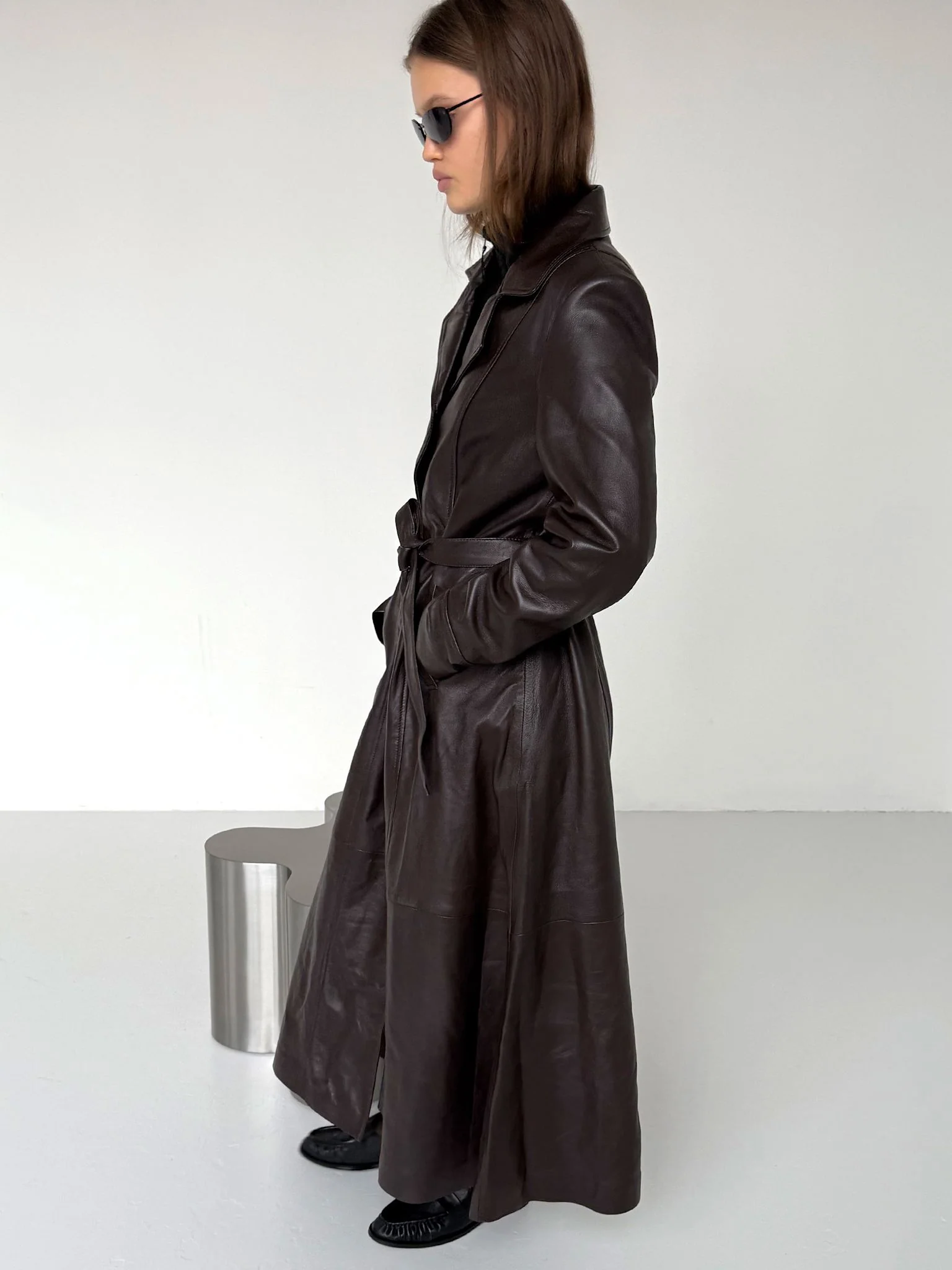 DREW LEATHER COAT - BROWN - Image 6
