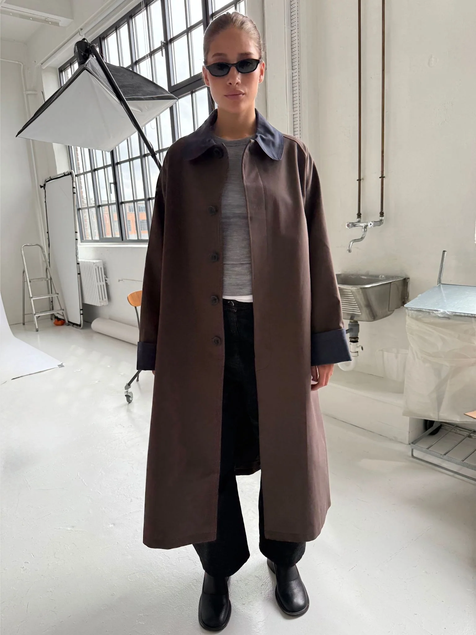 JOEL CANVAS COAT - BROWN/NAVY - Image 6