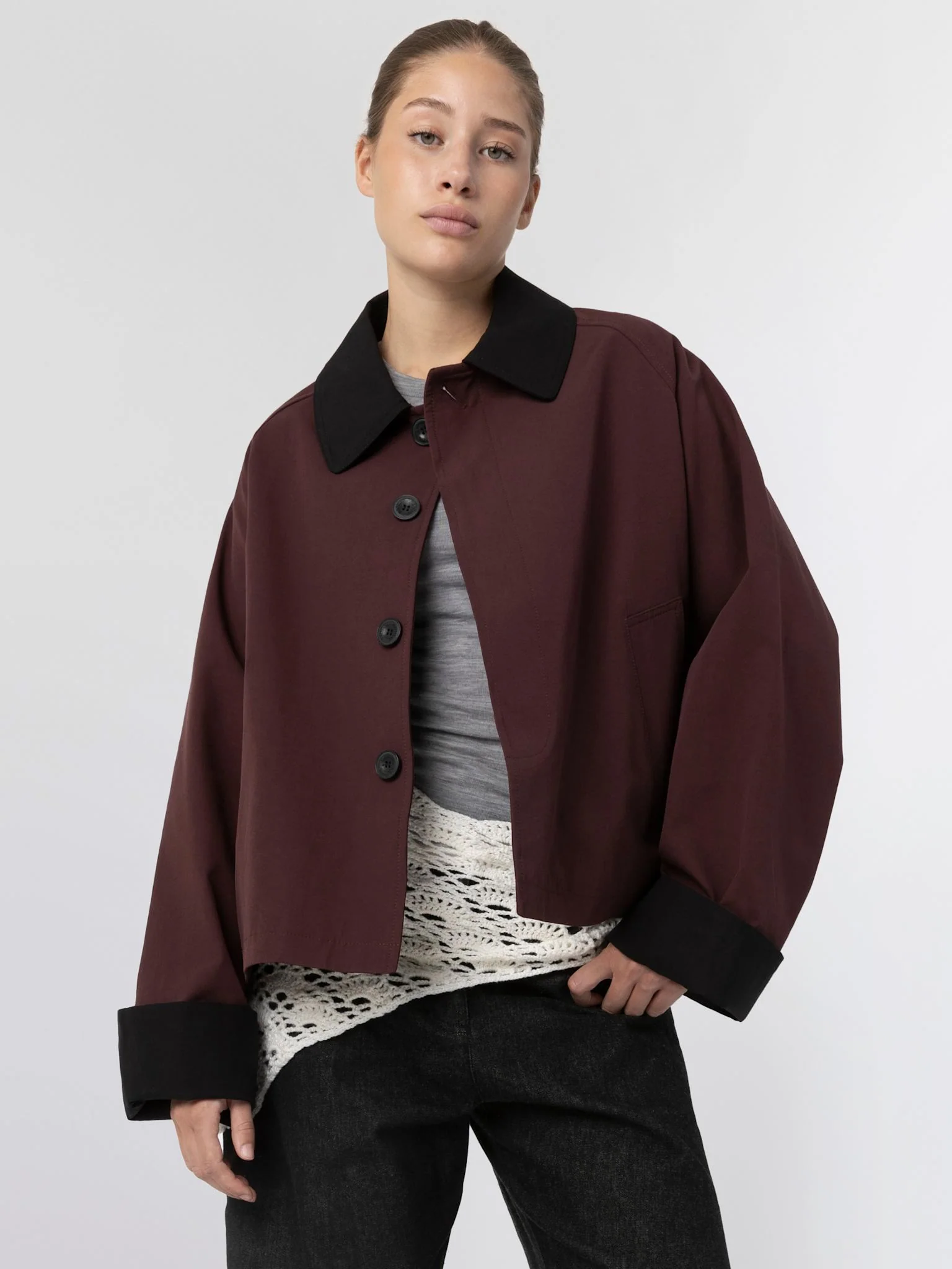 JOEL CANVAS JACKET - BURGUNDY/BLACK - Image 3