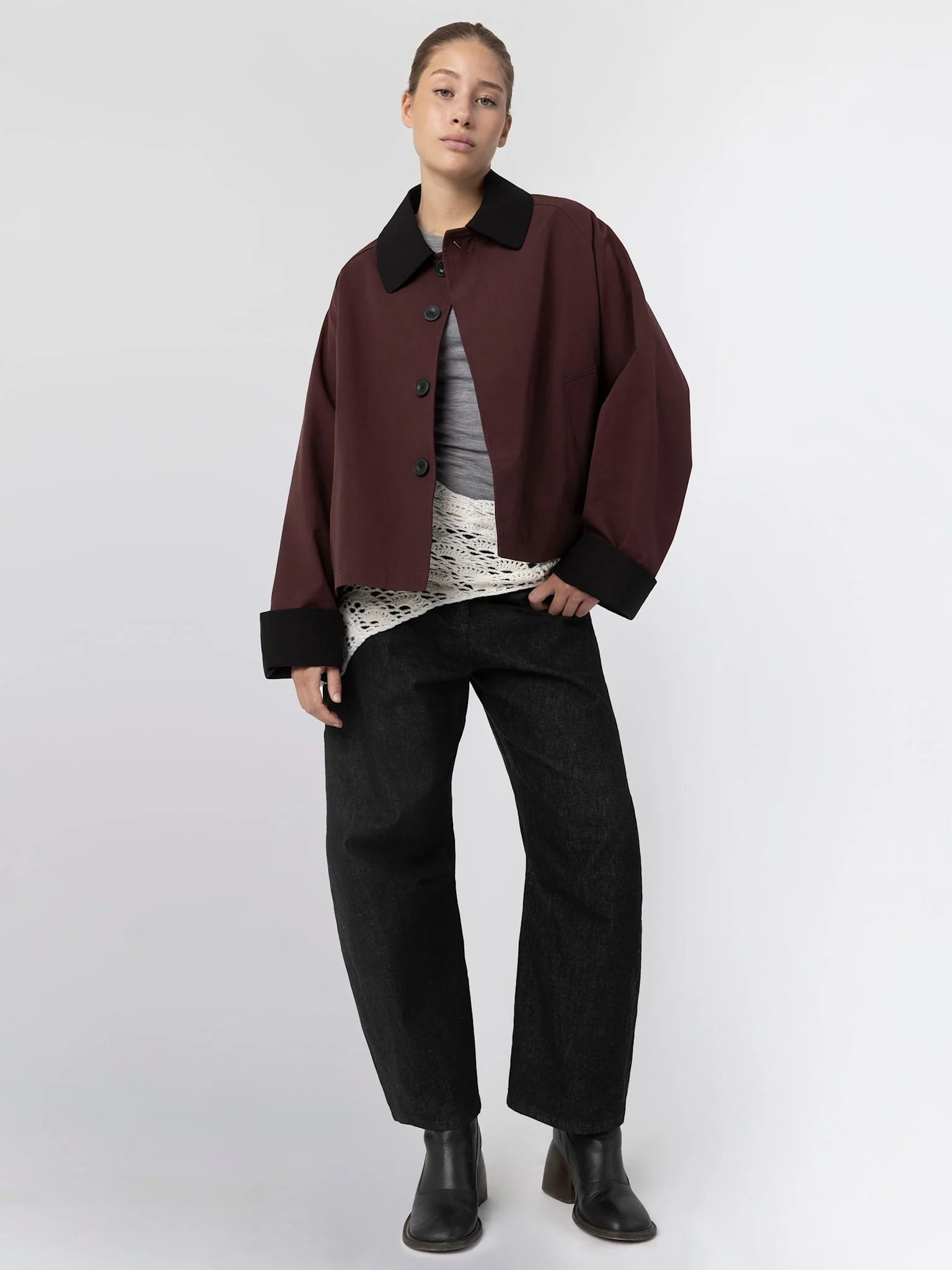 JOEL CANVAS JACKET - BURGUNDY/BLACK - Image 4