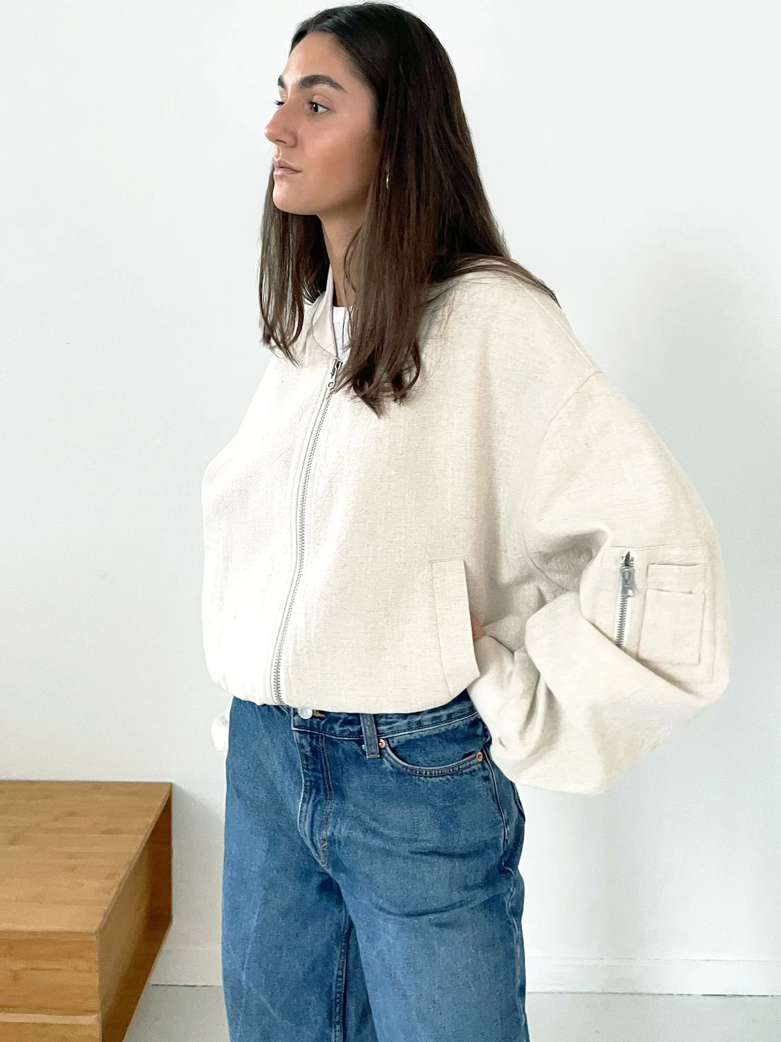 KIAN LINEN BOMBER - CREME - Image 2