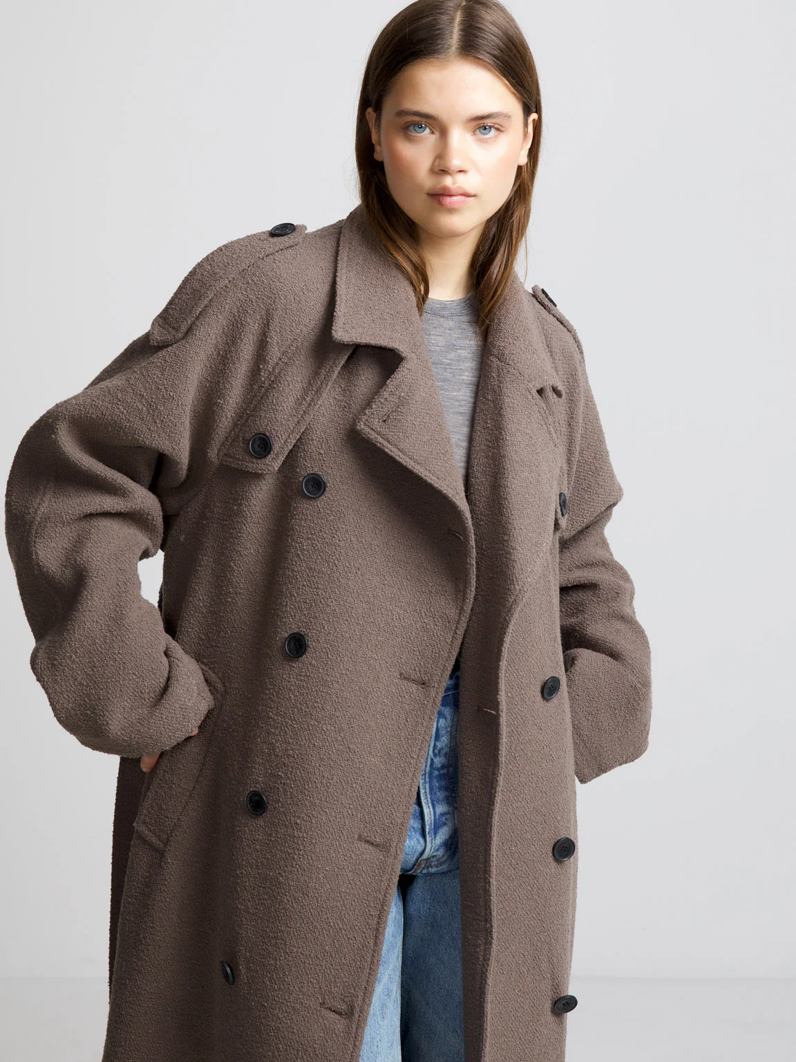 KIRA BOUCLE TRENCHCOAT - GREY BROWN - Image 3
