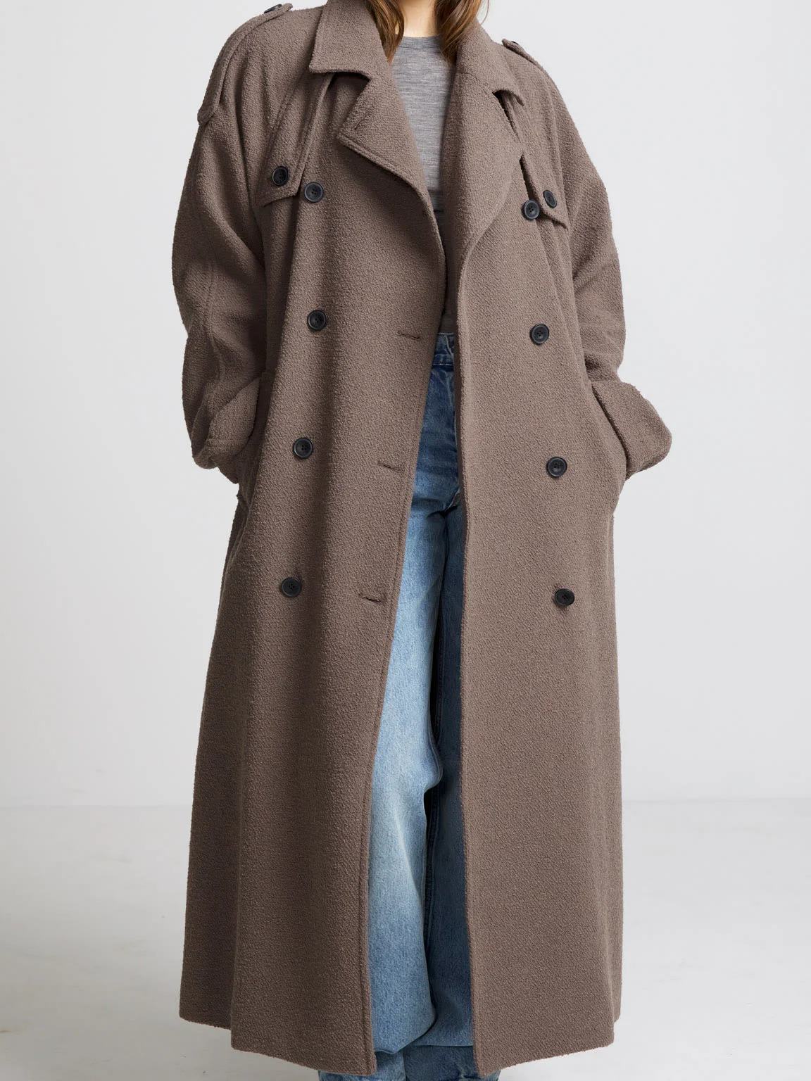 KIRA BOUCLE TRENCHCOAT - GREY BROWN - Image 4