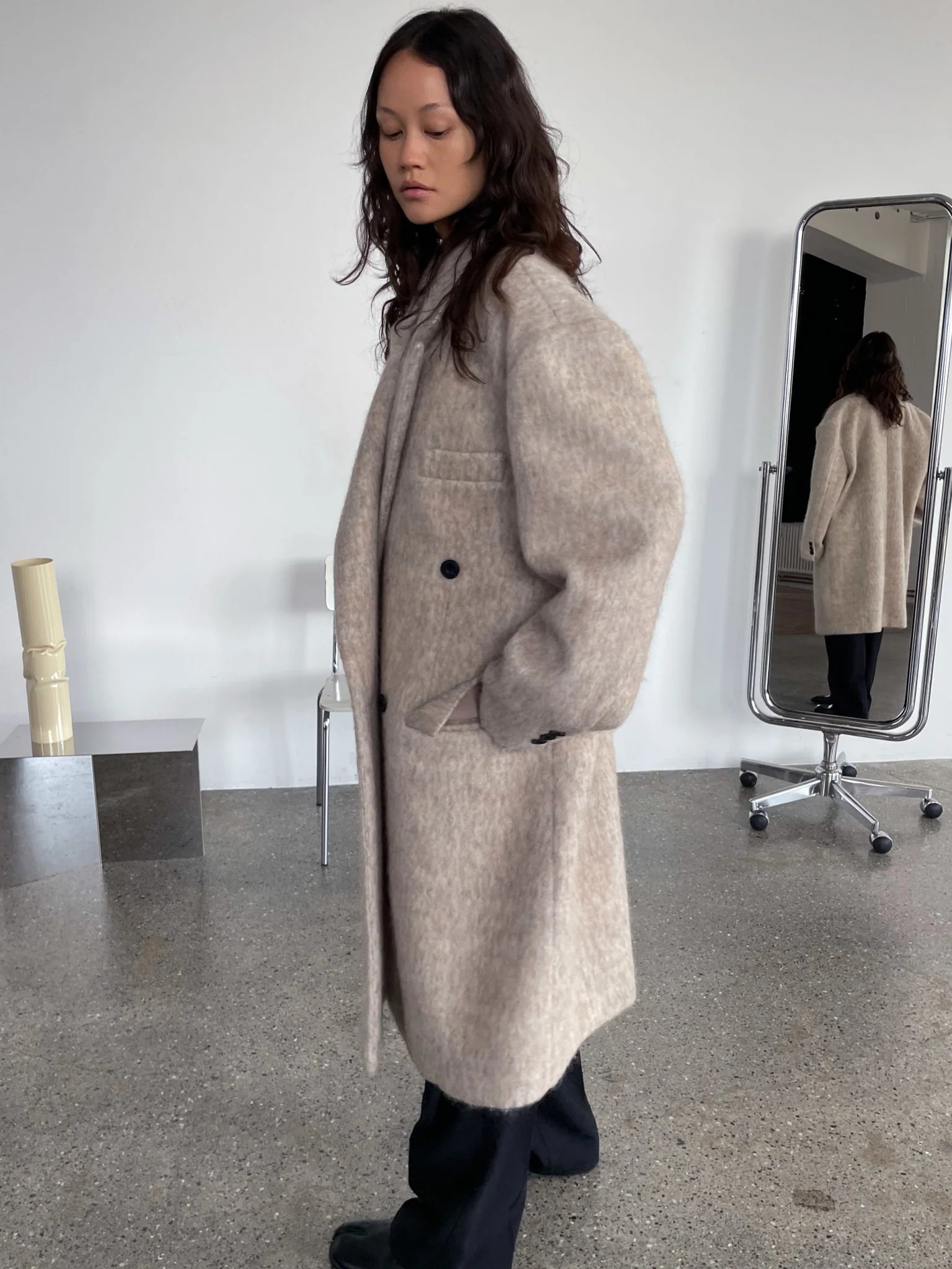KYLIE MOHAIR COAT - BEIGE - Image 3