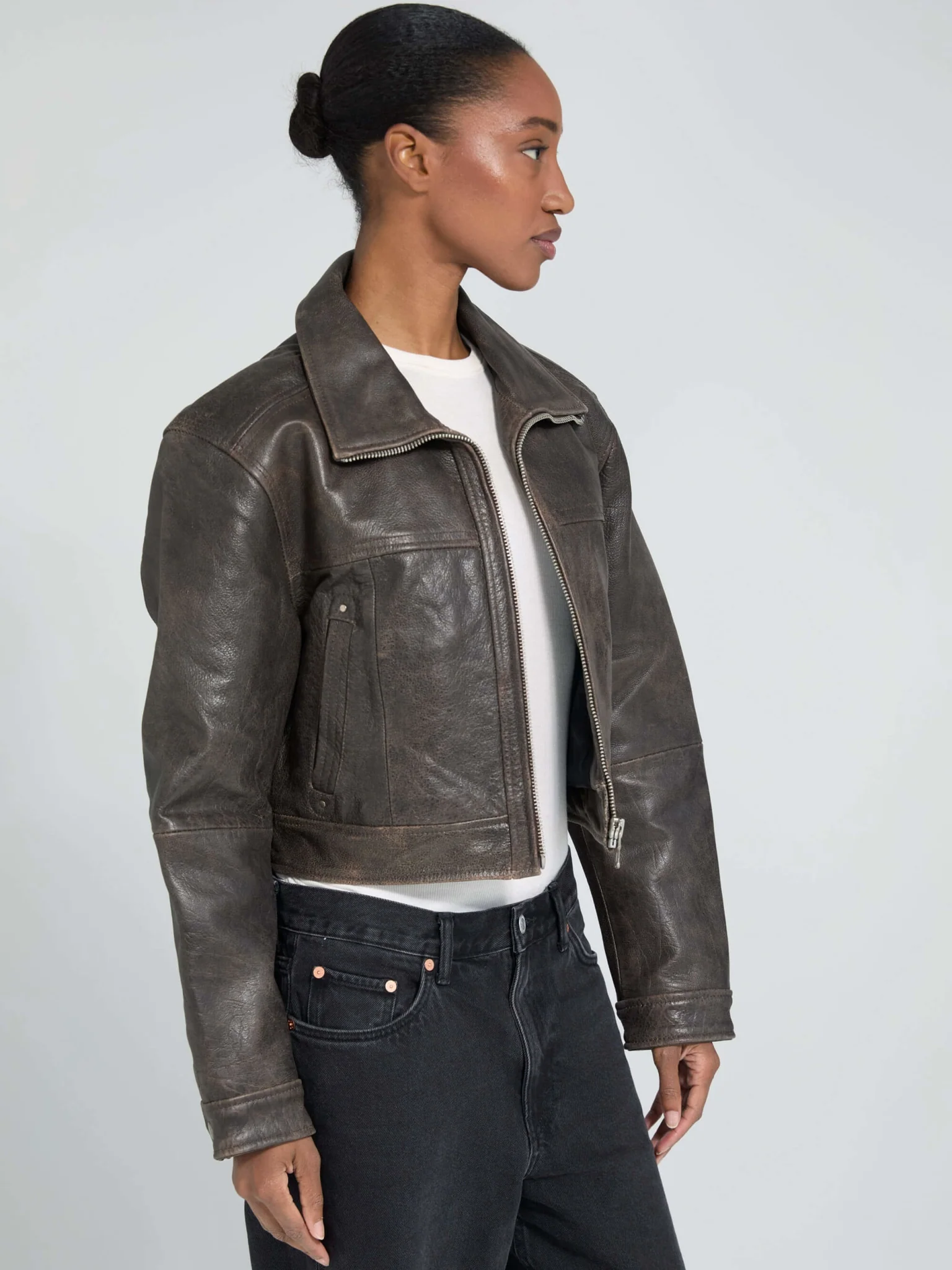 LYLE LEATHER JACKET - BROWN - Image 3