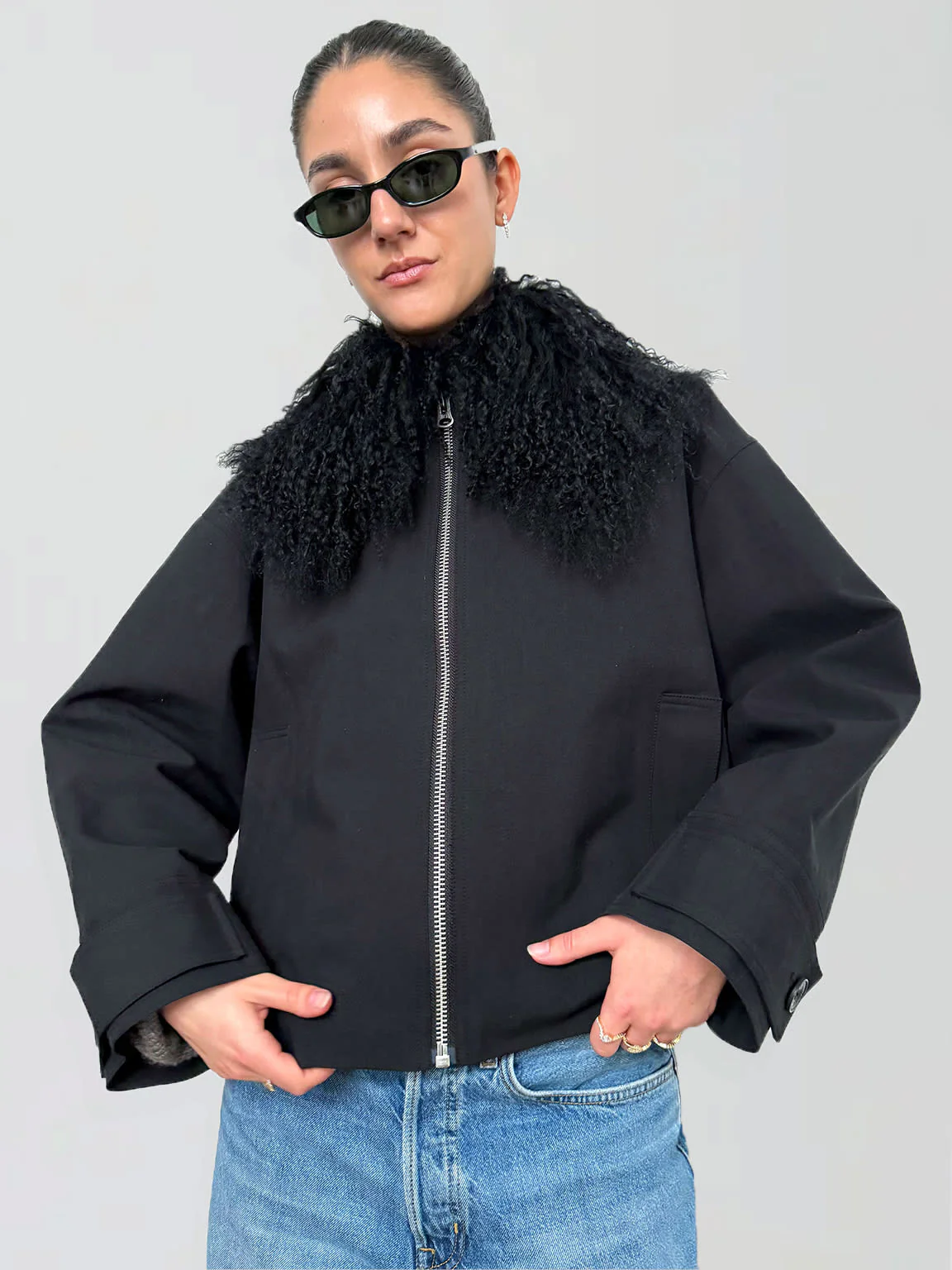 NICO JACKET MONGOLIAN FUR - BLACK - Image 2