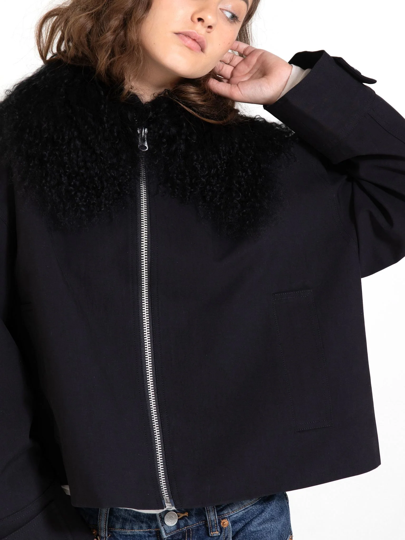 NICO JACKET MONGOLIAN FUR - BLACK - Image 4