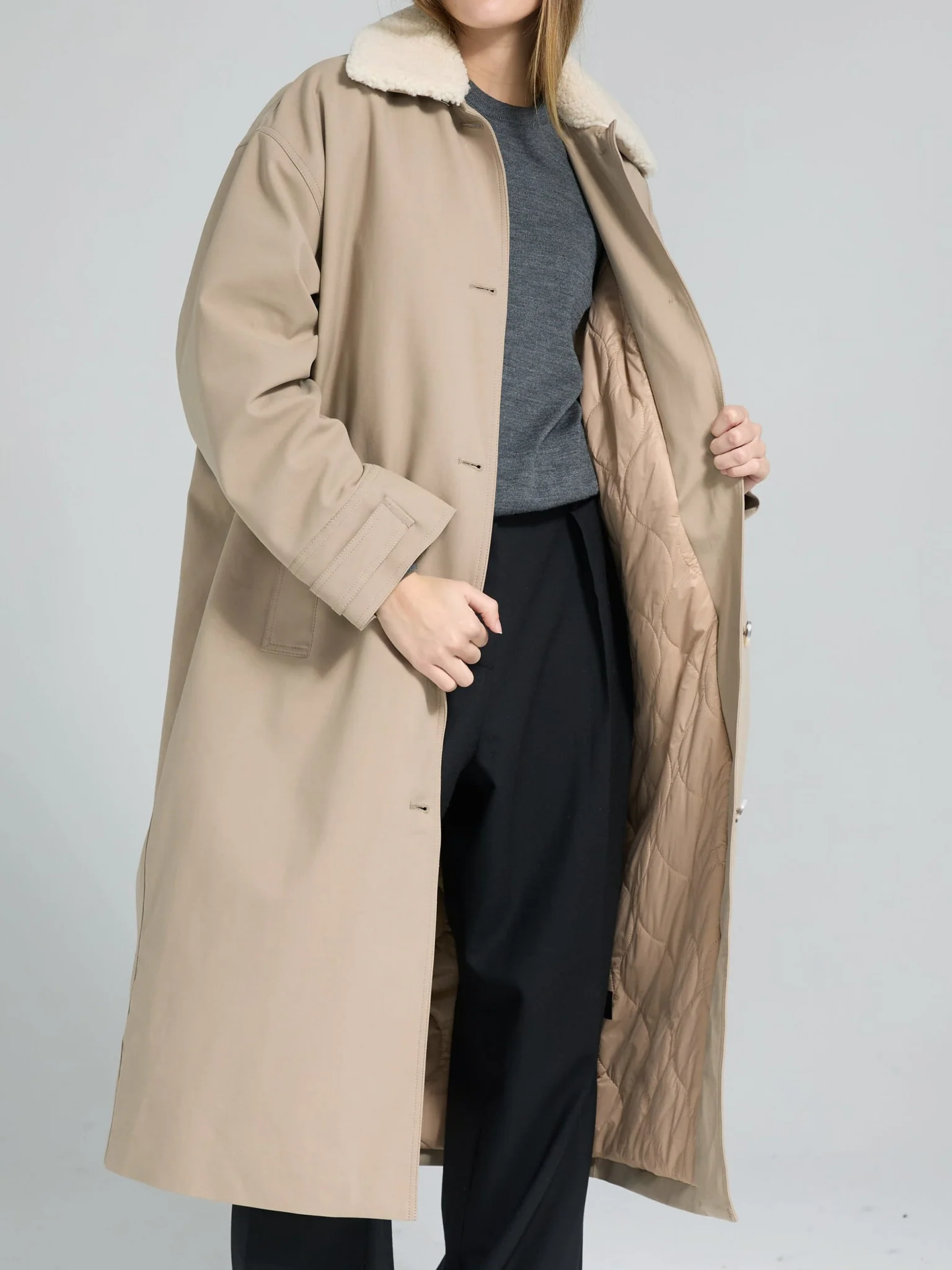 RITA PADDED CANVAS COAT - BEIGE - Image 3