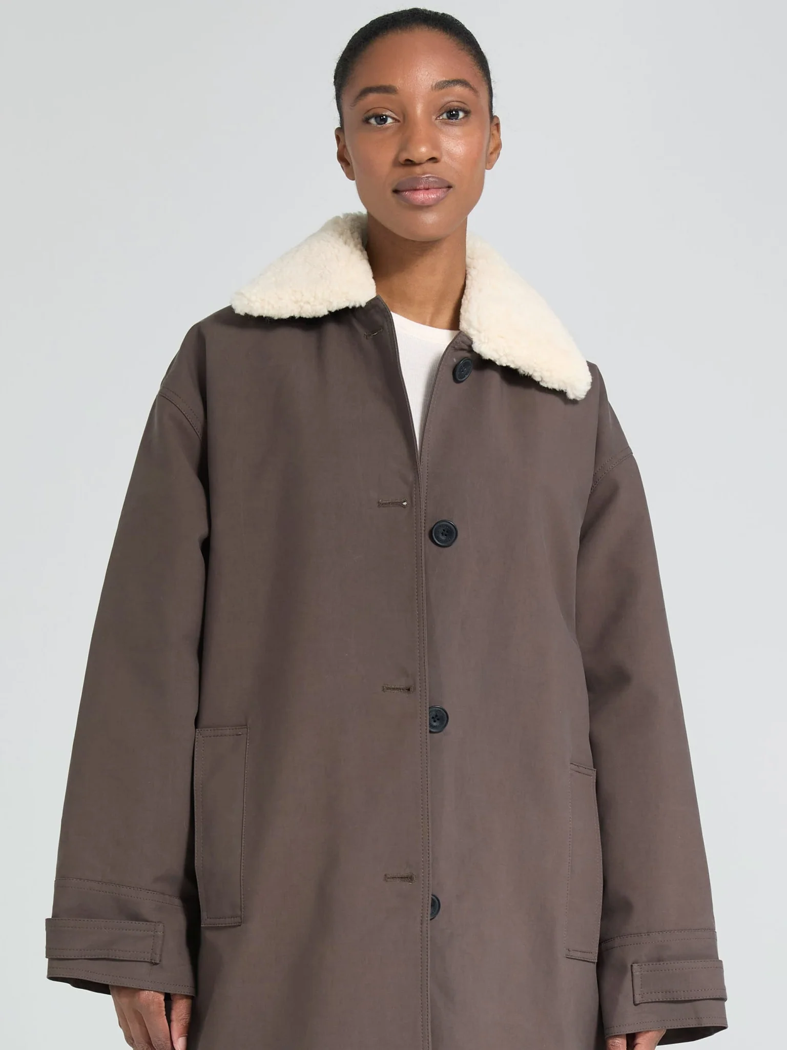 RITA PADDED CANVAS COAT - DARK BROWN - Image 3