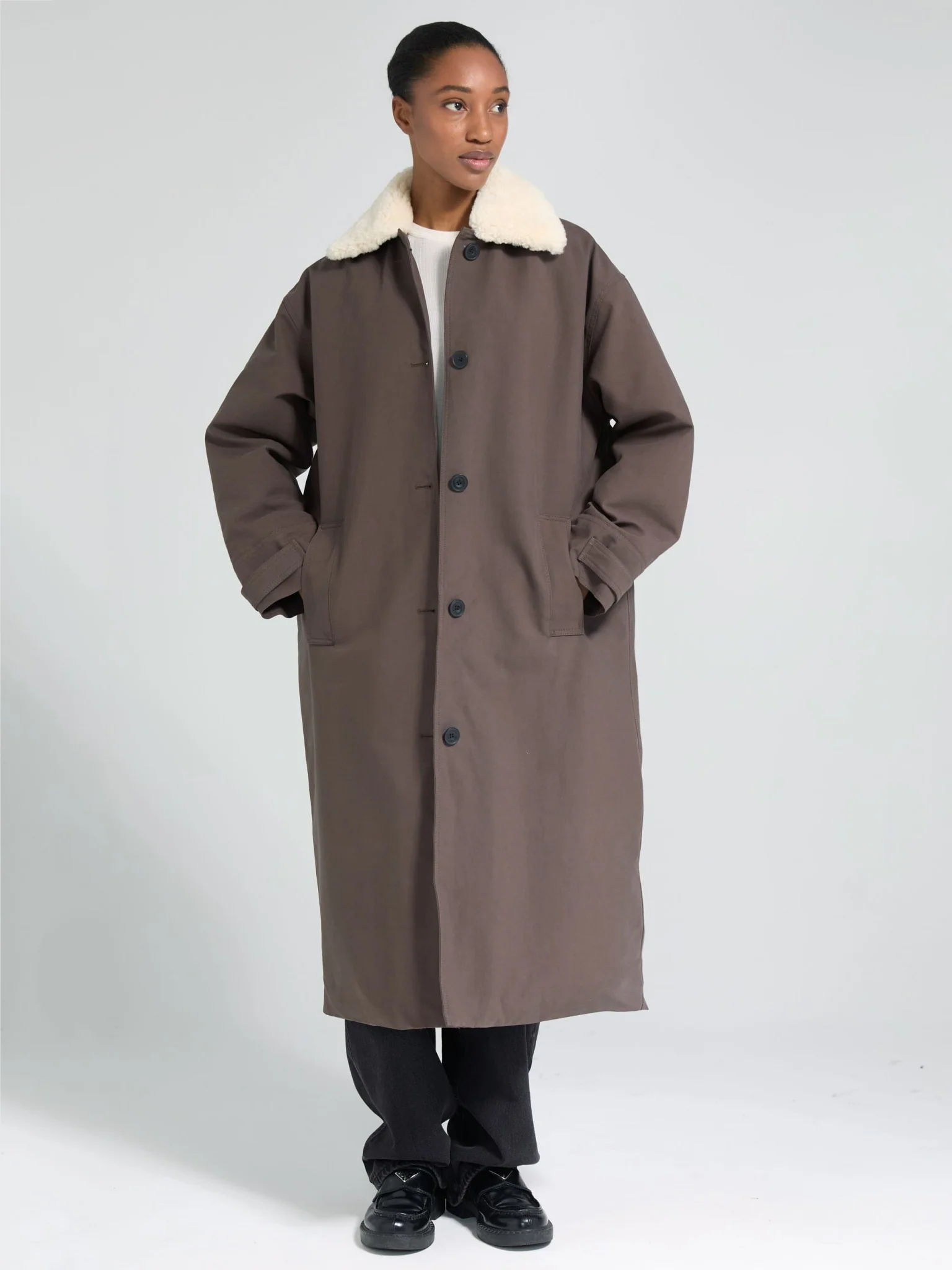 RITA PADDED CANVAS COAT - DARK BROWN - Image 4