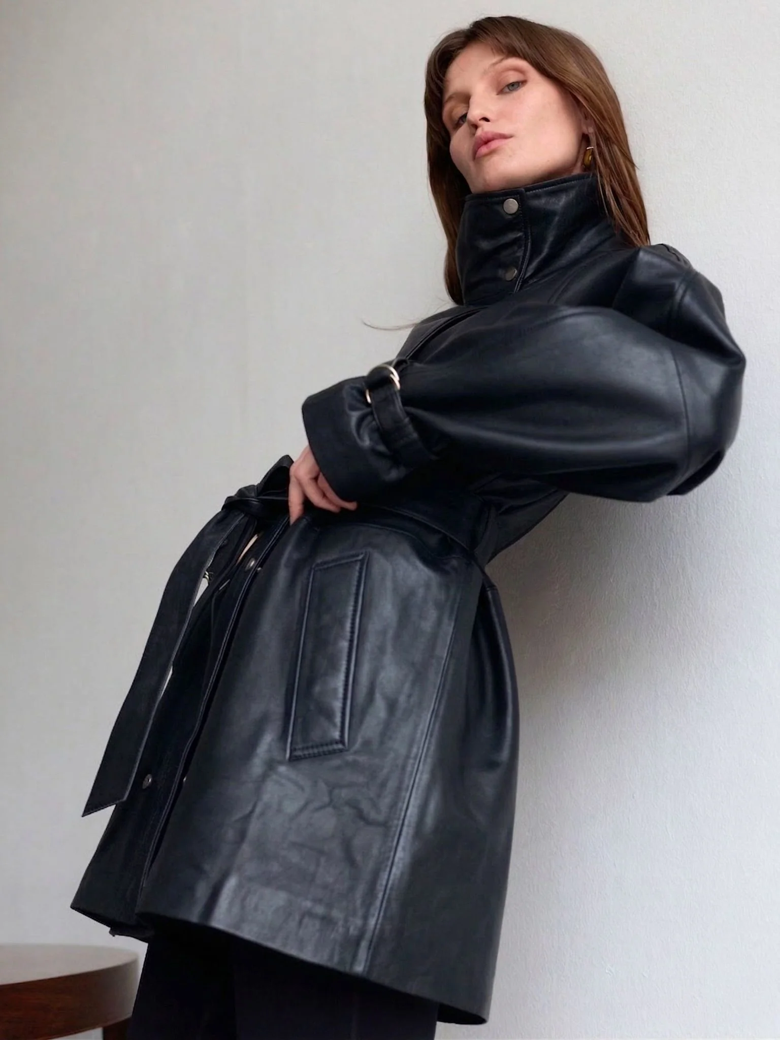 SKYLER LEATHER COAT - BLACK - Image 3