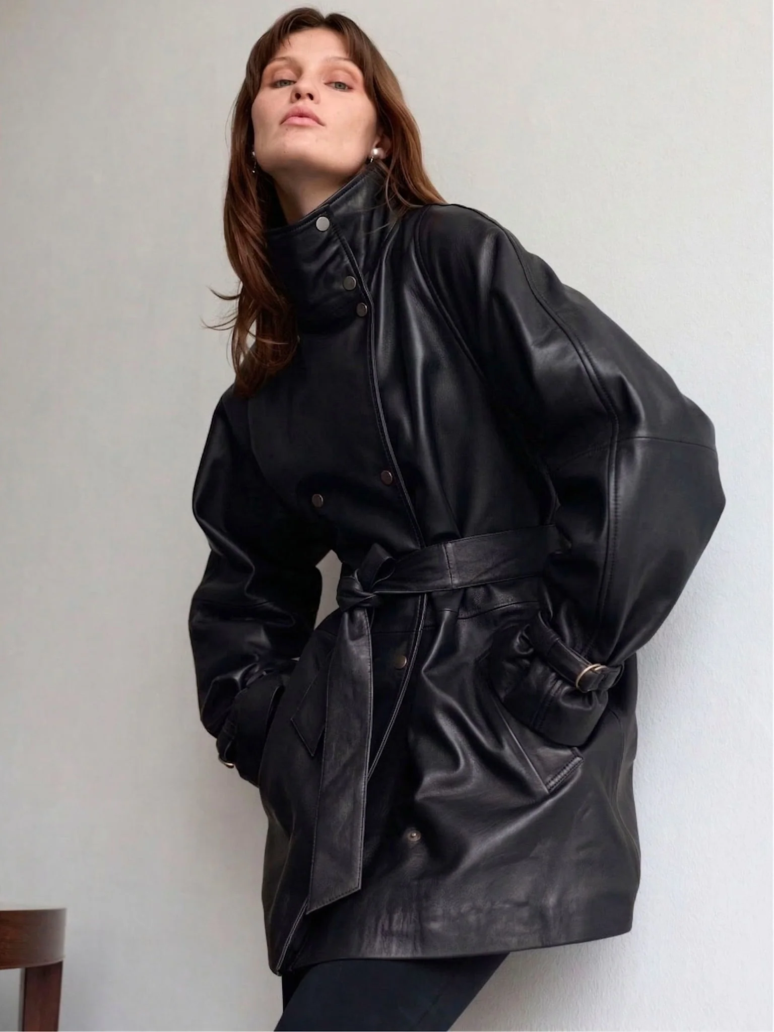 SKYLER LEATHER COAT - BLACK - Image 5