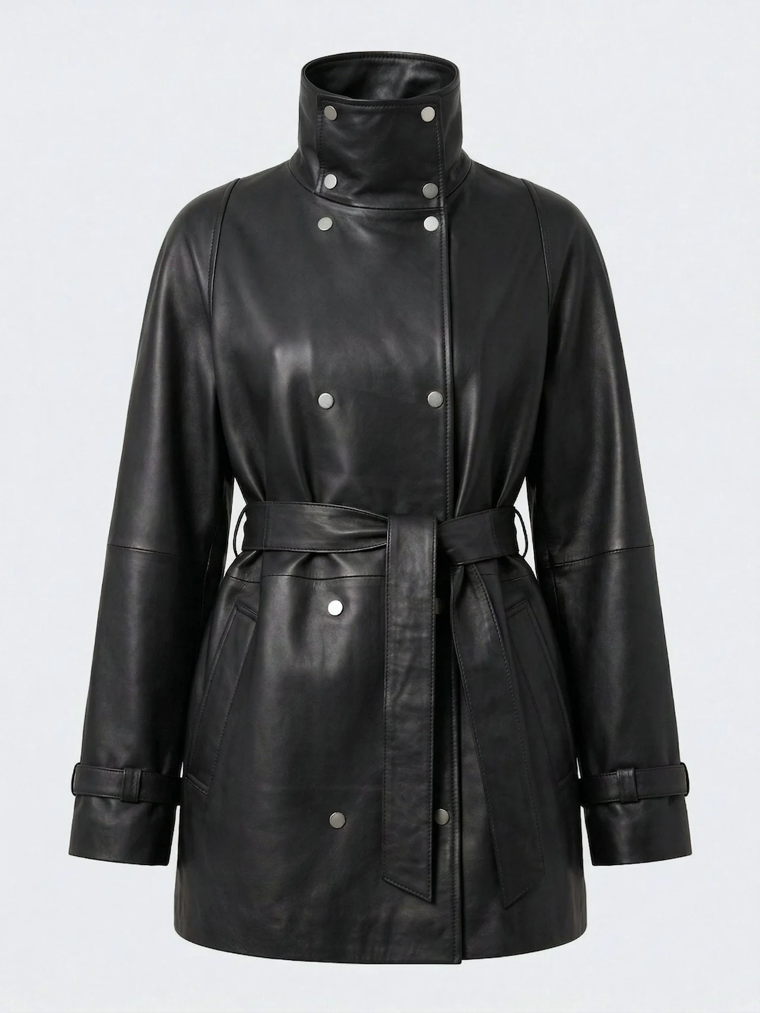 SKYLER LEATHER COAT - BLACK - Image 6